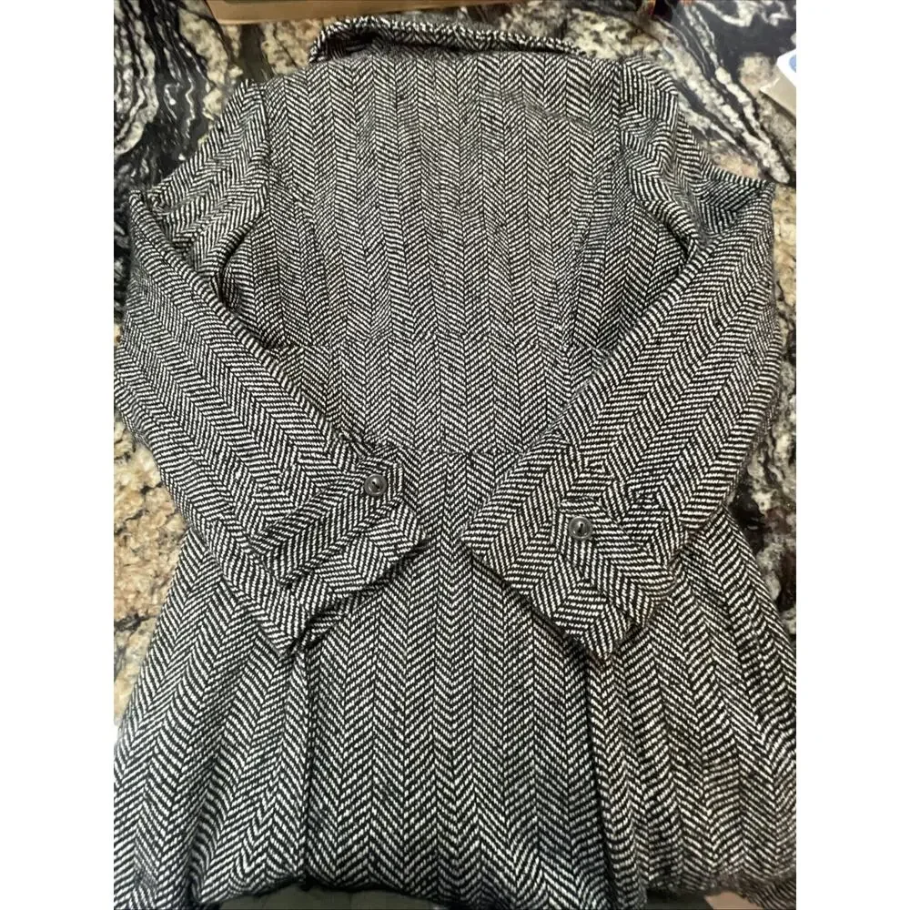 Y2K Wet Seal Herringbone Wool Blend Pea Coat Jacket Black White Herringbone‎ XL